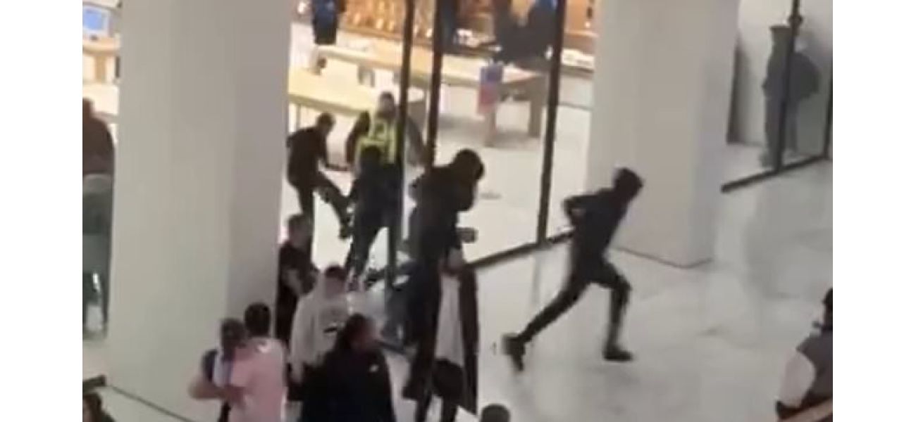 Panicked shoppers run as young people rob crowded Apple Store.
