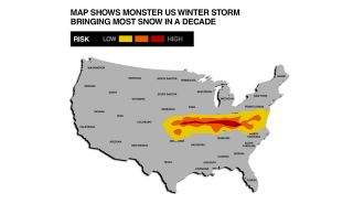 US winter storm brings record snowfall in a decade according to map.