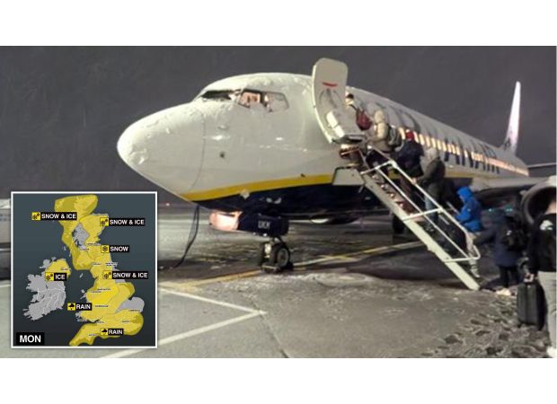 Manchester airport runways shut due to snow and UK under weather warnings.