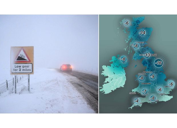 UK map shows upcoming low temperatures for the week.