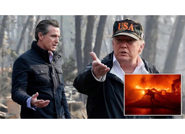 Trump claims California governor prioritized fish over restoring water, blames him for wildfires.