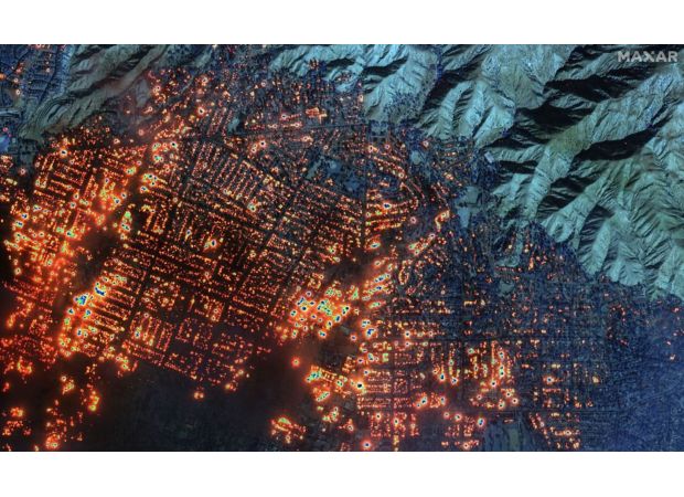 Massive fires in Los Angeles are visible from above due to their immense size.