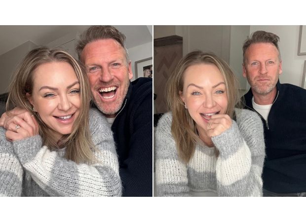 Rita Simons, known for her role in EastEnders, reveals she's engaged as she shows off a shiny ring.