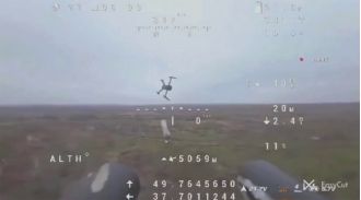 A Ukrainian drone with a shotgun takes down three Russian opponents.