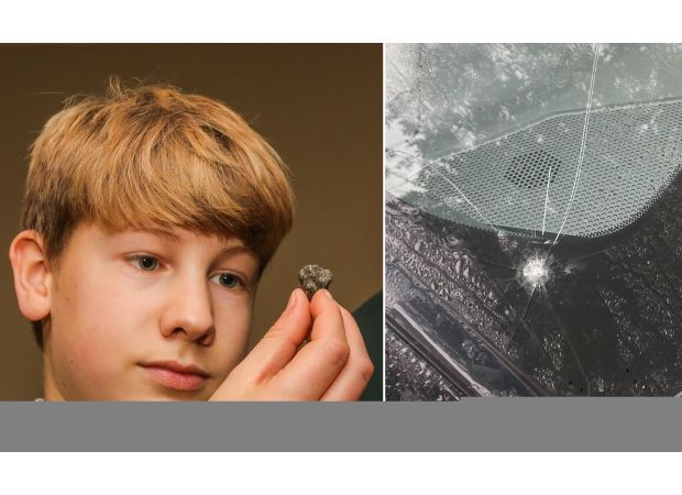 A meteorite hit our car windshield, causing it to crack.