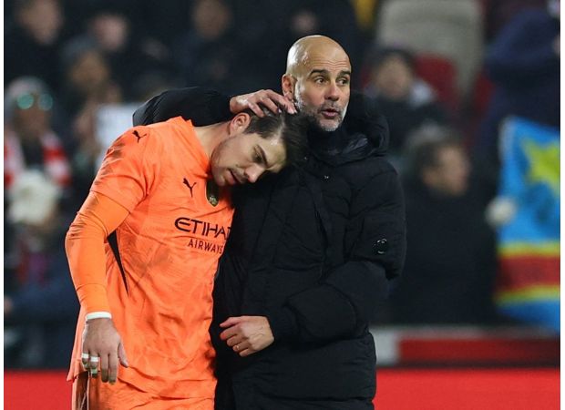 Guardiola clarifies heated exchange with Ortega following Man City's tie against Brentford.