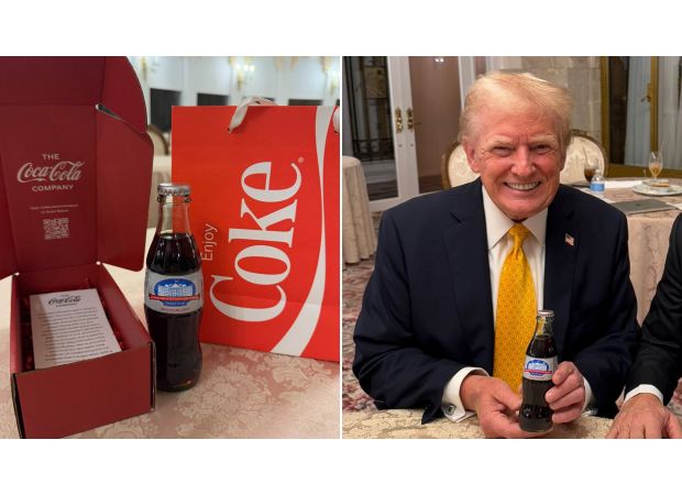 Coca-Cola gives Trump a Diet Coke bottle for his inauguration, despite past criticism.