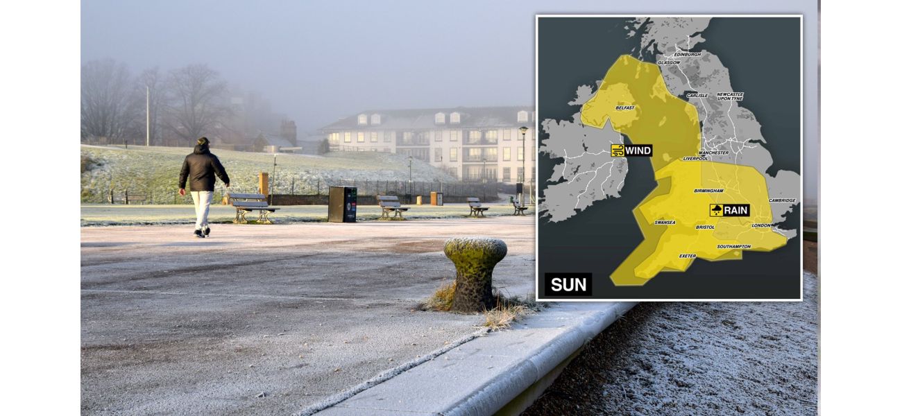 Maps indicate locations of precipitation alerts in UK after Storm Eowyn.