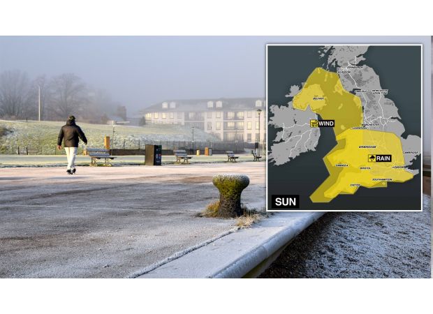 Maps indicate locations of precipitation alerts in UK after Storm Eowyn.