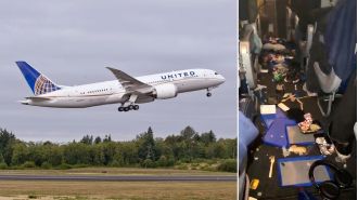 Passengers' meals and beverages spilled everywhere when the plane suddenly jerked during the flight.