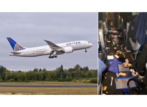 Passengers' meals and beverages spilled everywhere when the plane suddenly jerked during the flight.