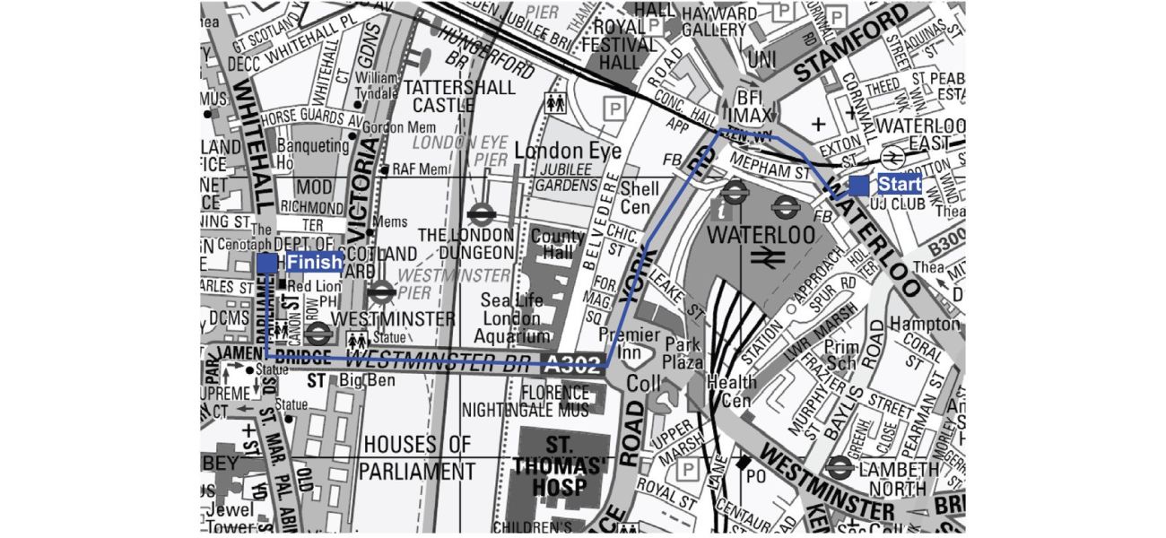 The maps display locations of Tommy Robinson's march and the counter-protest in London.