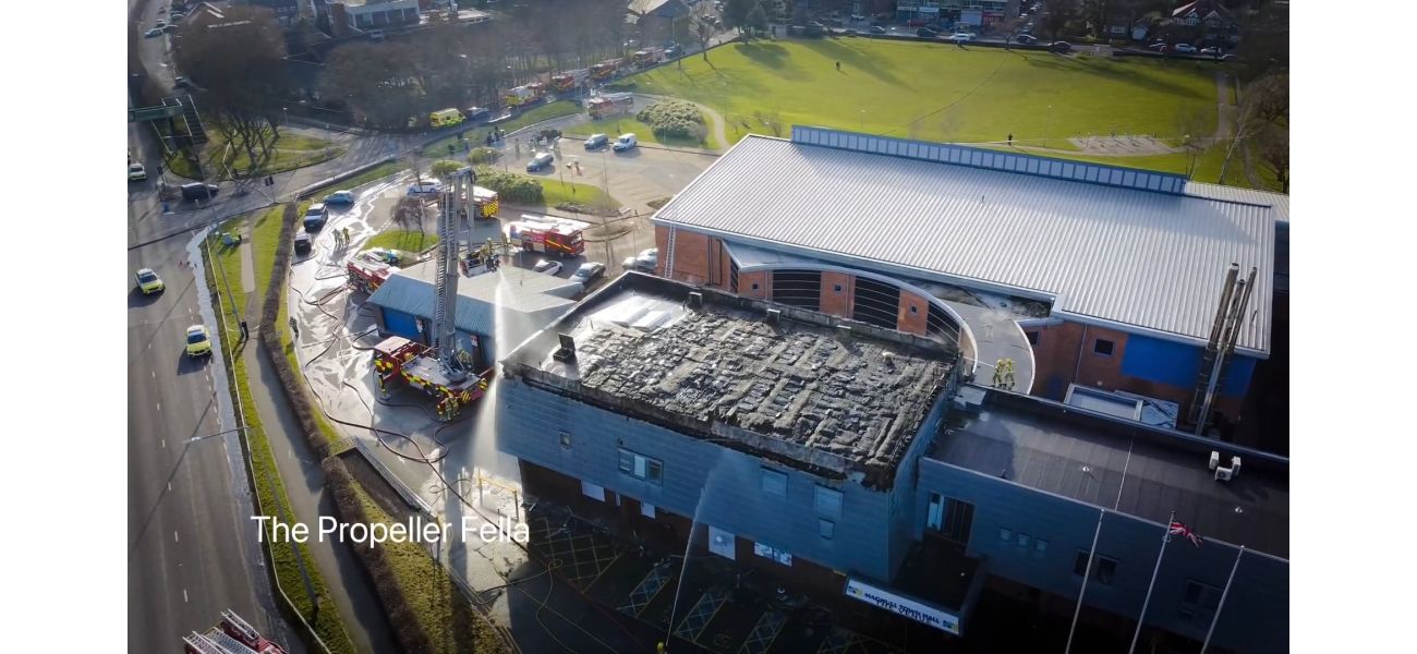 Footage from a drone reveals destruction of Maghull town hall after fire.