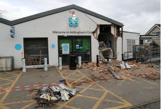 Forklift used to steal cash machine from Co-op store by thieves.
