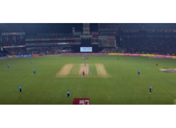 Game restarts at Barabati Stadium after short stoppage caused by lights going out in Cuttack.