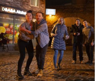 Filming of Coronation Street halted due to chaos on set caused by fire stunt.