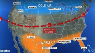 Winter storm hits 40 US states and affects 200 million people, according to map.