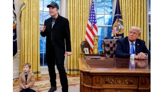 Elon Musk says 150-year-olds received social security, and his son imitated his hand gesture.