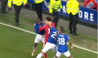Doucoure's actions triggered a fight between Everton and Liverpool fans following their match's draw.
