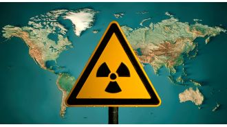 A map shows highly radioactive areas on earth, including the US and UK.