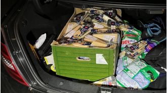Two men caught for stealing 200 packs of butter and 146 blocks of Parmesan cheese.