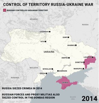This map tracks Russia's territorial changes in Ukraine from 2014 to present.