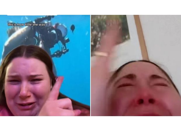 Young people are crying about a small fish emerging from the ocean's depths.