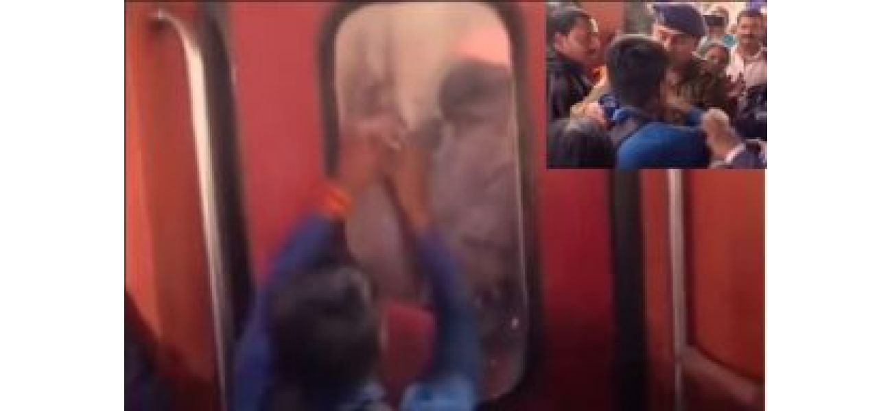 A man attempts to damage train door in front of media and police in a viral video, with unexpected results.