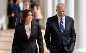 Kamala Harris reunites with Joe Biden at Creative Artists Agency.