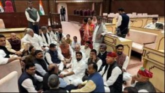 Congress MLAs in Rajasthan Assembly protest over controversial 'Dadi' remark.