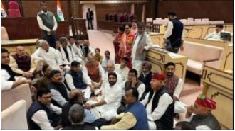Congress MLAs in Rajasthan Assembly protest over controversial 'Dadi' remark.