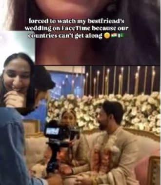 Woman from India virtually attends her friend's wedding in Pakistan by using FaceTime. Video of the event available to watch.