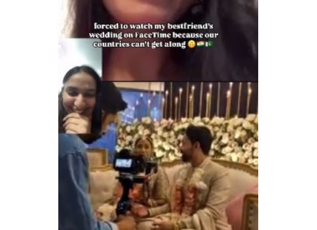 Woman from India virtually attends her friend's wedding in Pakistan by using FaceTime. Video of the event available to watch.