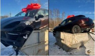 A man throws away his brand new Porsche for an odd cause, making headlines.