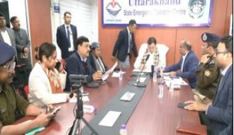 Dhami inspects disaster control room during Uttarakhand avalanche emergency.
