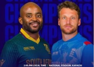 England chooses to bat first against South Africa in the Champions Trophy.