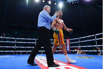 A boxer blames the referee for destroying his hopes after being disqualified in a dramatic turn of events.