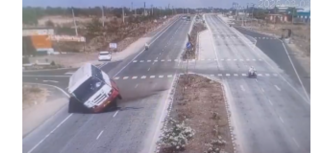 Biker's dangerous actions cause bus to overturn, then leaves without any concern.