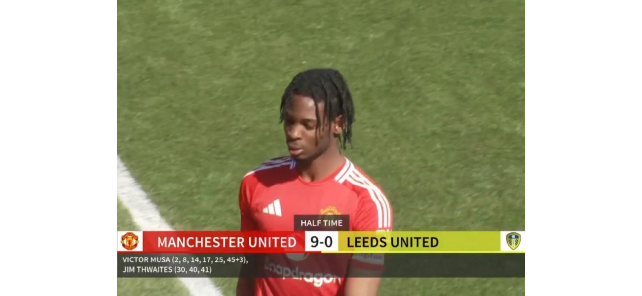 Man Utd player Victor Musa scores 6 goals against Leeds in first half.