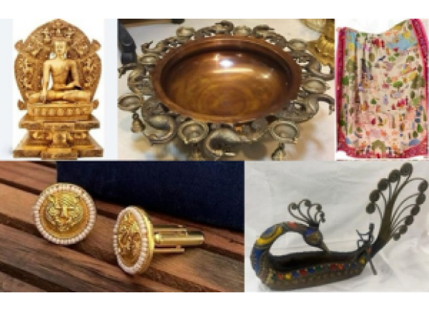 Indian Prime Minister Modi presents the royalty of Thailand with a statue of the Buddha from Sarnath and a shawl made of brocade silk.