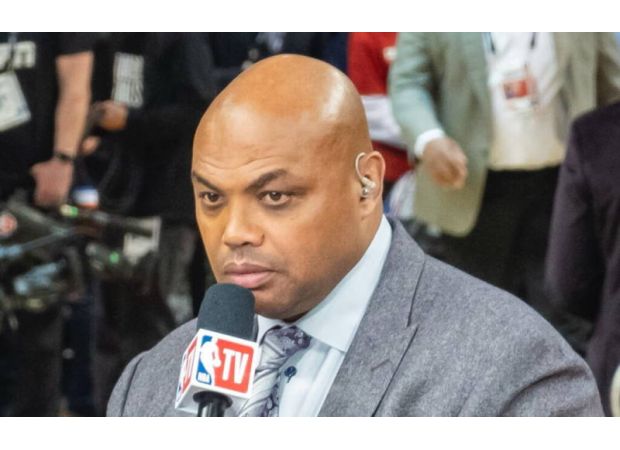 NBA star Charles Barkley is teased during a game of Pop The Balloon in San Antonio.