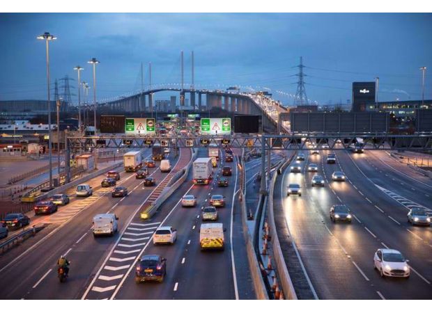 Traffic delays at Dartford Crossing due to lorry blocking lanes near M25 for an hour.