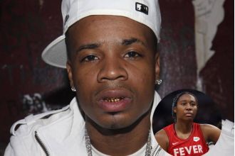 Rapper Plies gives Aliyah Boston jewelry before her Indiana Fever game.