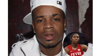 Rapper Plies gives Aliyah Boston jewelry before her Indiana Fever game.