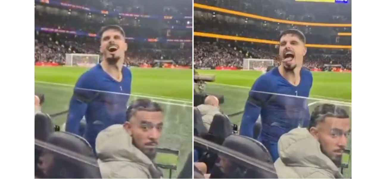 A Chelsea player was caught on camera taunting Tottenham supporters after his team's victory in a heated derby match.
