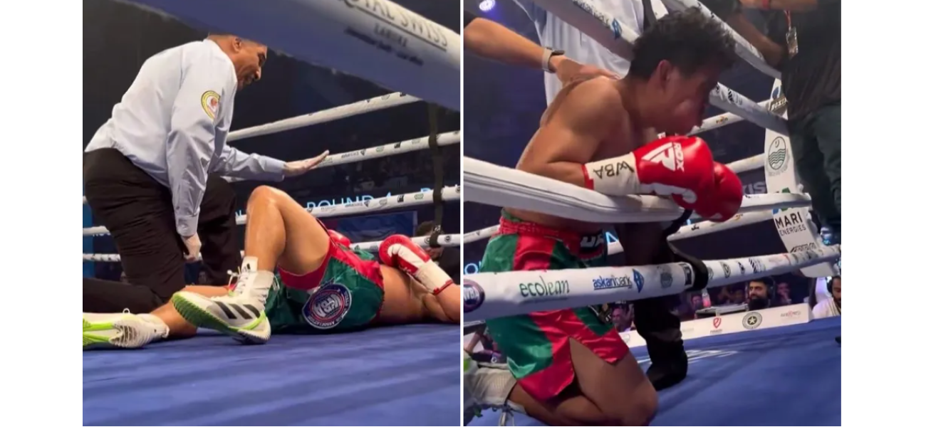 Boxer gets sick and throws up after getting knocked out by a powerful body punch.