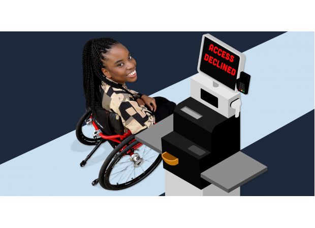 People in wheelchairs have trouble getting groceries because self-checkouts aren't made for them.