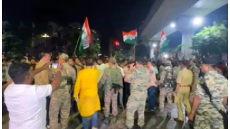 Clashes outside counting centre in Biddhannagar during West Bengal elections between Trinamool and BJP supporters.