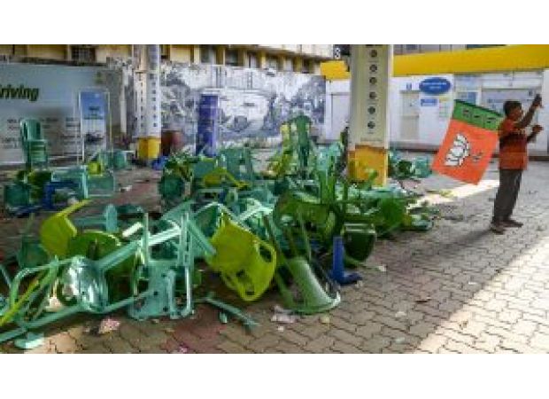 Offices of TMC in Bengal vandalized, BJP denies responsibility.