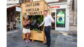 A Yorkshire woman's gorilla statue, once evicted from her home, now resides in Mayfair.